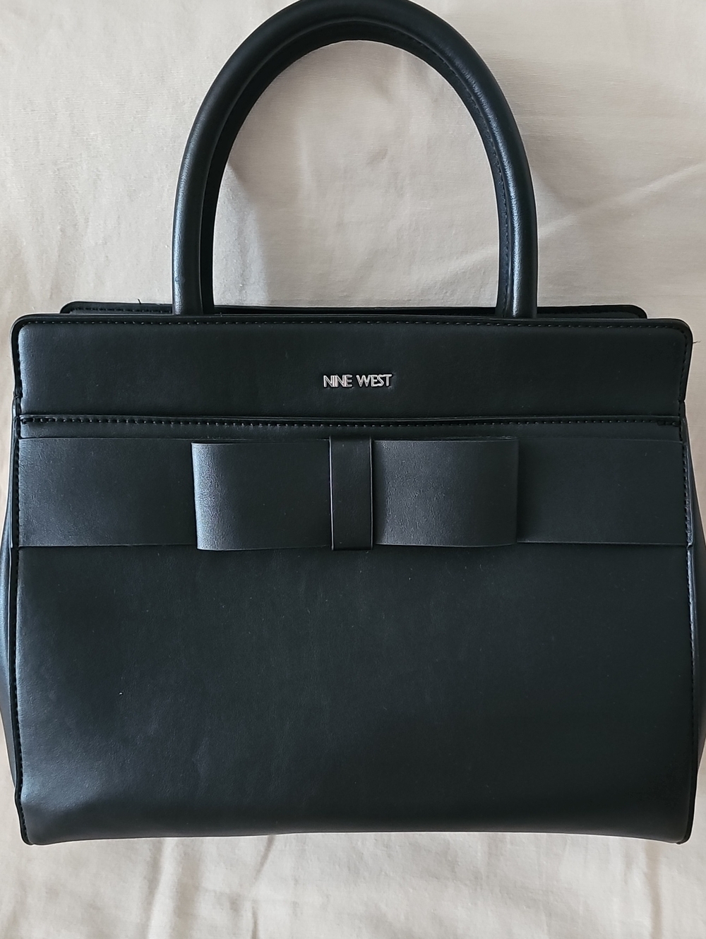Nine West Black Top-Handle Satchel with Bow Detail